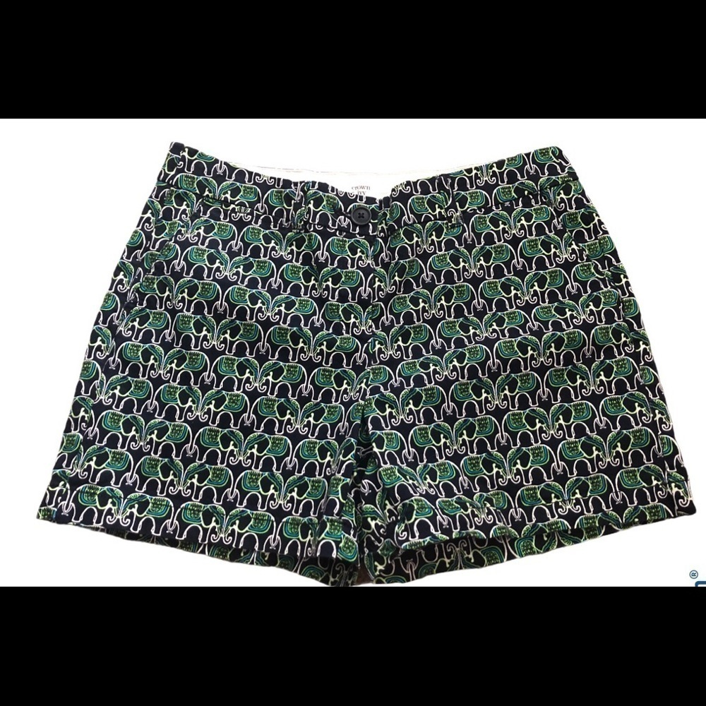 Crown & Ivy Elephant Print Navy Green Shorts 8 NEW Novelty Preppy University
